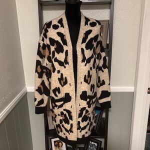 Altar’d State Leopard Print Open Front Cardigan Sweater